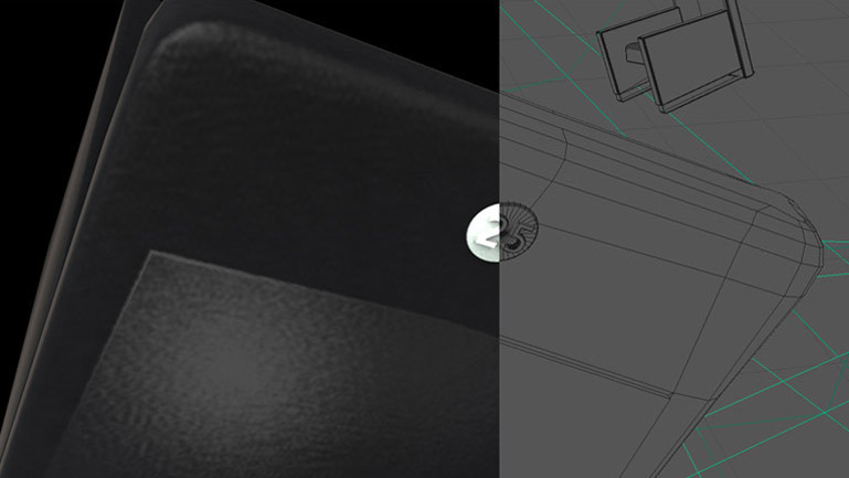 Imagen comparativa entre el wireframe (geometría) de la butaca y bruto de render. Los acabados del sombreado sobre negro buscan plasmar los matices de una superficie aterciopelada. El aplique con el número 25 referencia la edición del festival. Imagen comparativa entre wireframe y render final. Los acabados del sombreado sobre negro buscan plasmar los matices de una superficie aterciopelada. El aplique con el número 25 referencia la edición del festival. (Duplo)