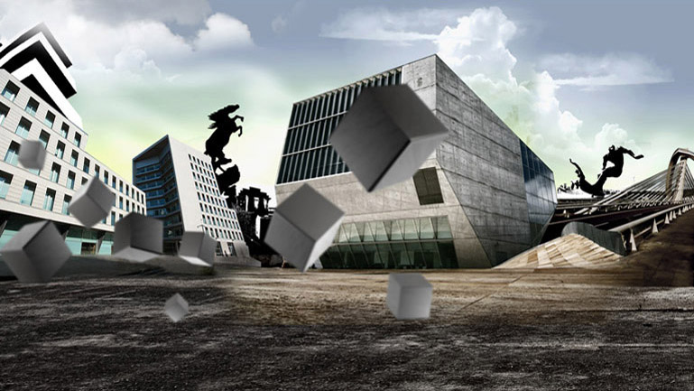 Matte painting para compner un espacio formado por los edificios más emblemáticos de la ciudad gallega de Vigo: El Ayuntamiento, el Hospital Xeral, la estatua de la Plaza de España y El Sireno