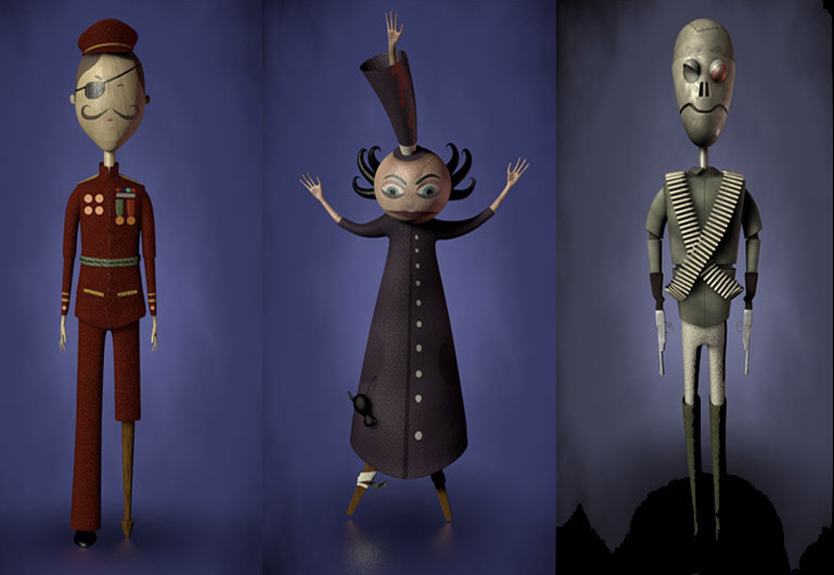 Modelado 3D y texturado de los personajes Mr War (Señor Guerra), Lord Terror (Señor Terror) y Mr Weapon (Señor Arma). Modelado 3D y texturado de los personajes Mr War (Señor Guerra), Lord Terror (Señor Terror) y Mr Weapon (Señor Arma).