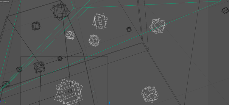 La utilización de proxies y una buena organización de la escena, de forma que se pudiera activar y desactivar agilmente los elementos de interés paracada tarea fueron otra de las claves del proyecto. Vista de la escena general en modo wireframe (Duplo)